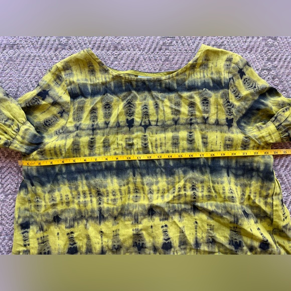 Bryn Walker Oversized Large 100% Linen Top Chartreuse Black Tie Dye Bell Sleeves - Picture 2 of 7